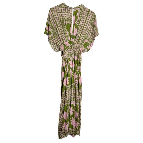 VICI ‘A World to See’ Pink Olive Green Floral V-Neck Slit Boho Midi Maxi Dress M - Picture 8 of 10